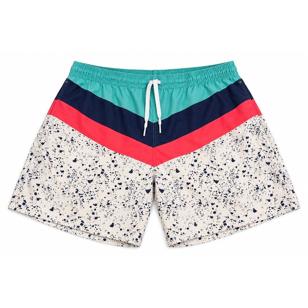 Chubbies Mens Swim Trunks Large Colorblock Paint Splatter Chevron Teal Pink Navy